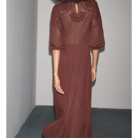 Zara Maroon Midi Dress with Embroidery - Picture 3 of 10